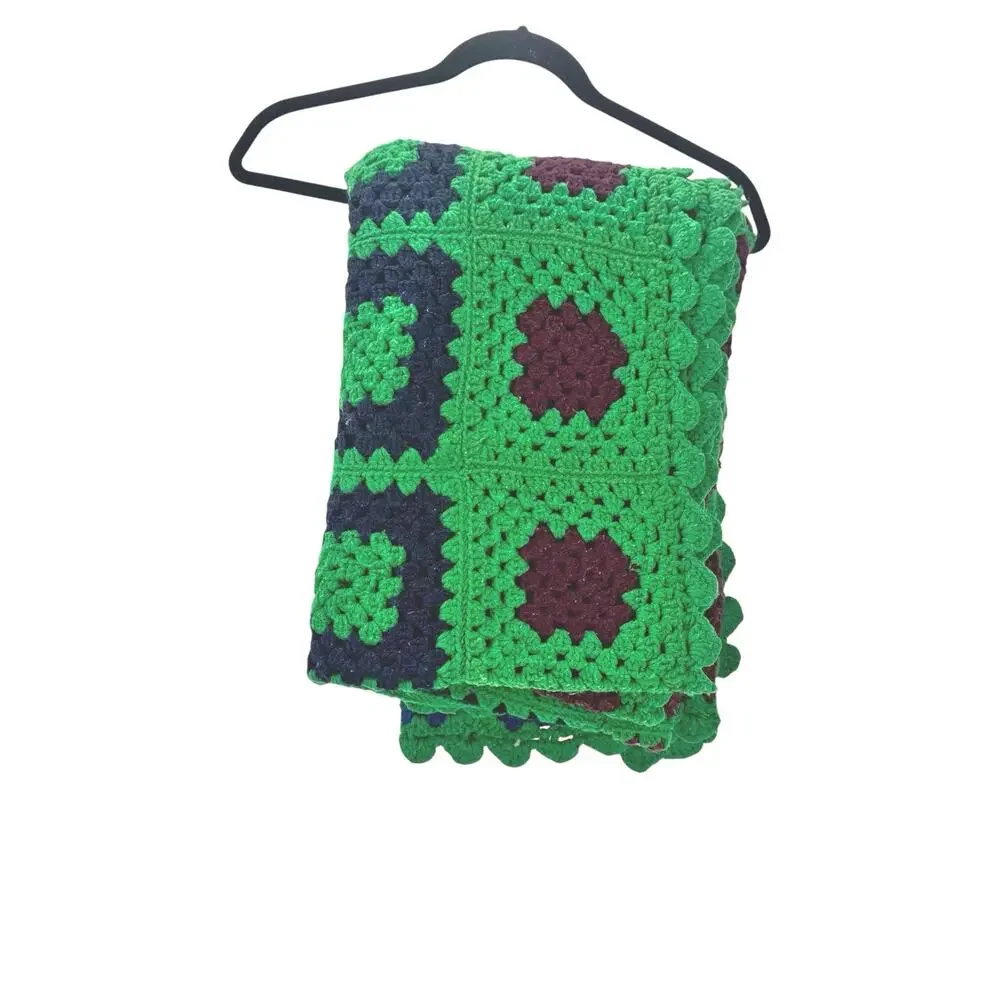 Vintage Granny Square Handmade Afghan Knitted Throw Blanket Multicolor 38”x50”